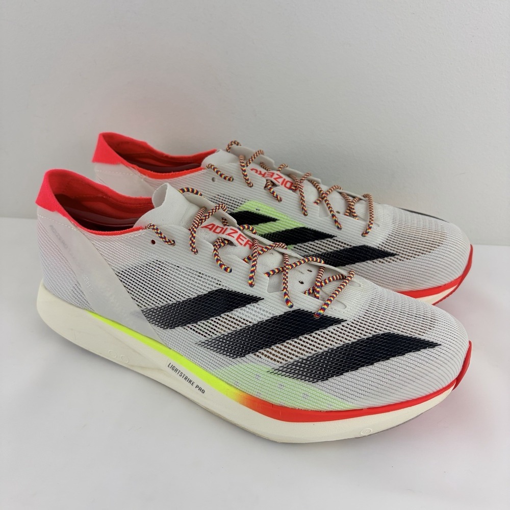 Adidas Adizero Takumi Sen 10 White Black Lucid Red Running Shoes Mens 11.5